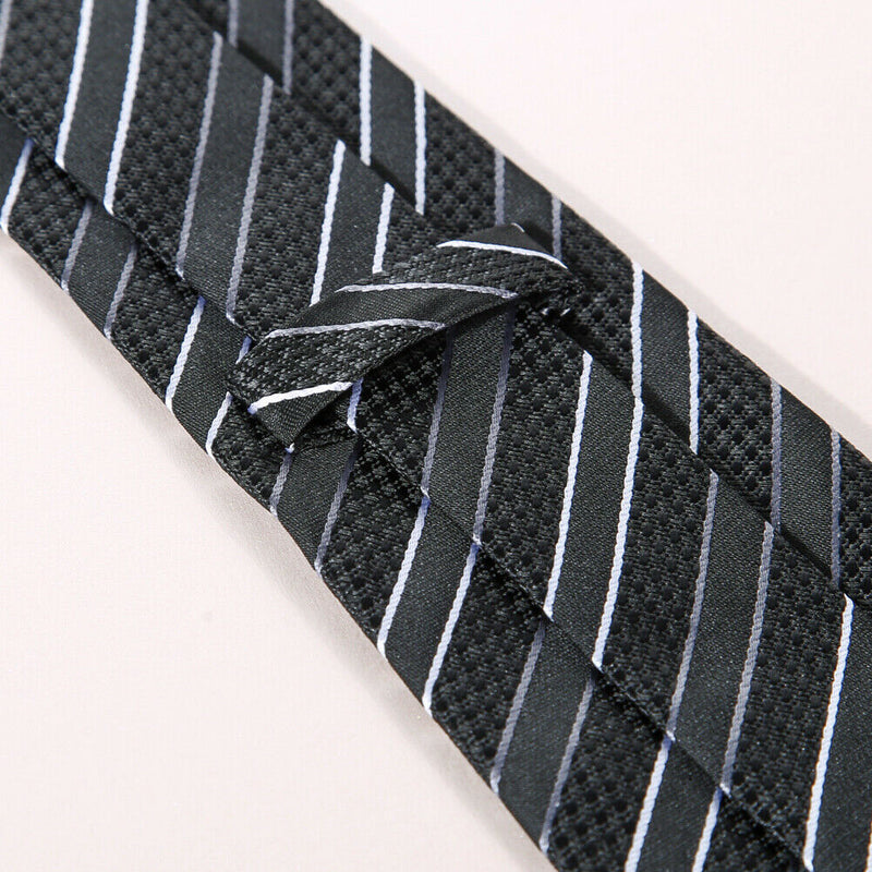 New Classic Striped Black White JACQUARD WOVEN Silk Men's Tie Necktie