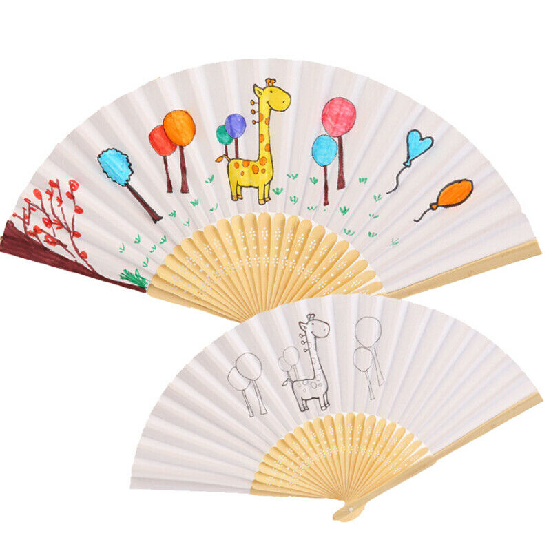 1Pc Kids DIY drawing toys craft blank paper hand fan children painting toysOZ