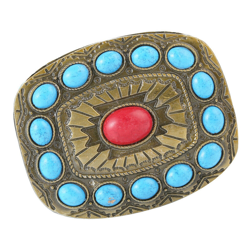 Men Women Turquoise Classic Boho Belt Buckle Western Cowboy Buckle Bronze