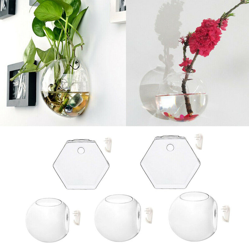 7x Wall Hanging Crystal Glass Flower Vase Planter Terrarium Container Flower