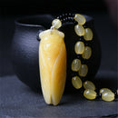 Fashion Yellow Jade Carved Cicada Pendant Necklace Beads Chain Amulet Jewelry