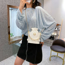 Alligator PU Women Drawstring Acrylic Chain Crossbody Shoulder Bag (White)