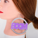 Fashion Oversized Punk BOOM POW Earrings Hip-hop Club Round Dangle Earrings
