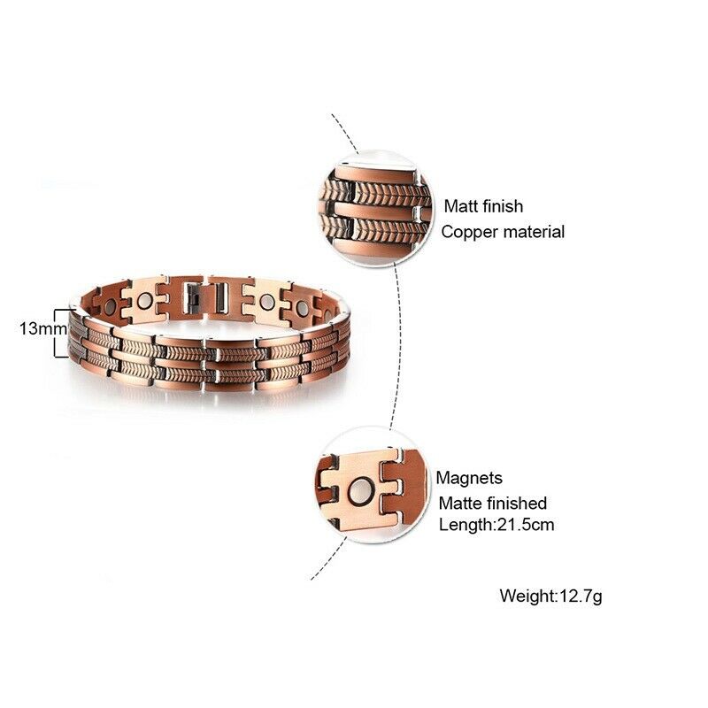 Mens Elegant Pure Copper Magnetic Therapy Link Bracelet Pain Relief for Art R8S2