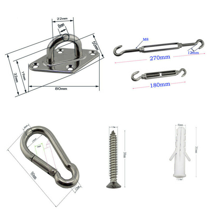 Stainless Steel Sun Fixing Fittings Sail Shade Kits Awning Canopy Tools EUQ