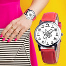 Chemical Elements Print Leather Strap Quartz Watch Women Wristwatch (Red) A
