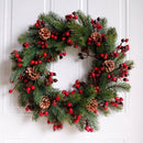 Decorated Artificial Christmas Wreath Green Branches with Pine Cones Red Be