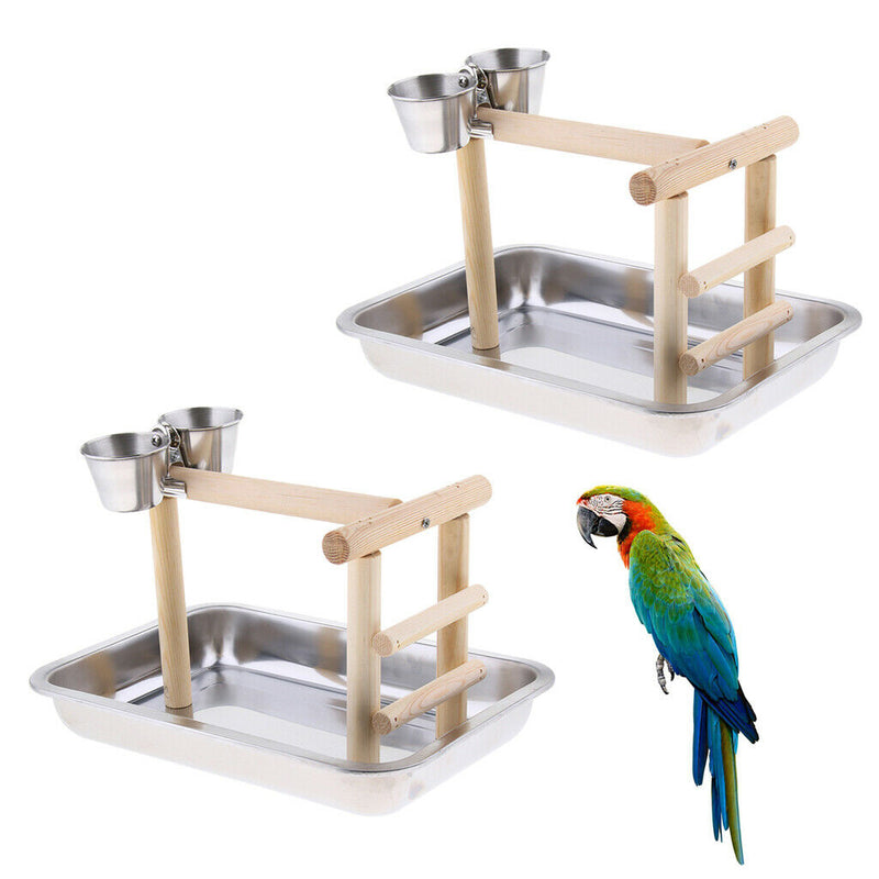 2pcs Bird Playground Wood Perch Exercise Playgym with Feeder Cups for Cockatoo