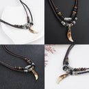 Charm Men's Wolf Tooth Pendant Leather Beaded Weaved Necklace Gift Boho Jewelry