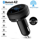 Bluetooth 4.2 car kit FM transmitter wireless radio adapter TF Slot USB charger_
