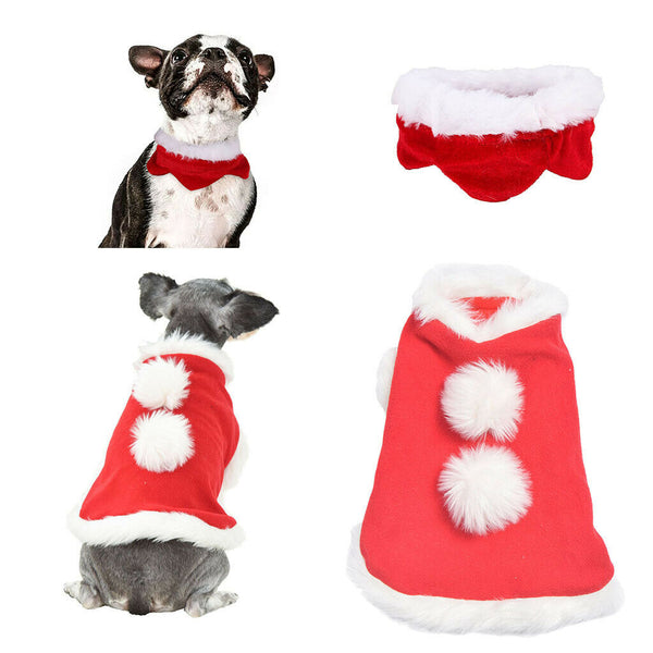Christmas Cloak&Scarf Costume Set With Bells Pet Clothes Apparel L
