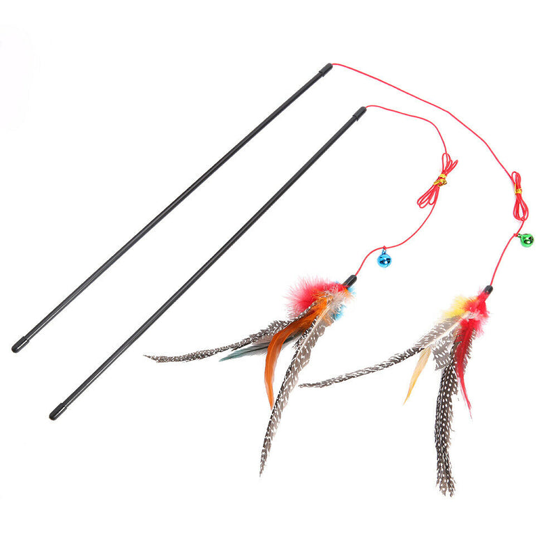Cat Teaser Wand Toys Colorful Feather Rod Pet Interactive Stick with Bell A