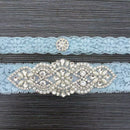 Wedding Garter Rhinestone Beading Lace Flower Blue Sexy Garter 2pcs set for