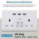 Double Wall UK Plug Socket 2 Gang 13A 3 USB Charger Plate Port Outlets R1U9