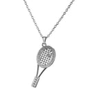 Tennis Racquet Racket & Crystal Ball Charm Pendant Necklace Sports Jewelry