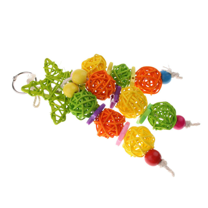 2 Pieces Hanging Parrot Chewing Toys with A Bell - Multicolored Wooden Blocks