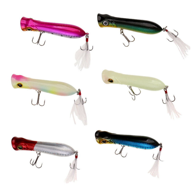 6pc Hard Plastic Fishing Lure 8.4cm 12g Popper Floating Lure Artificial Bait