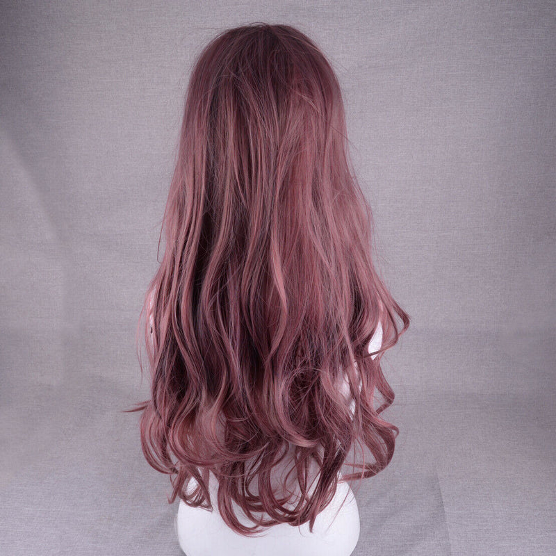 27'' Fashion Long Curly Hair Full Wig Heat Resistant Synthetic Purple Wigs Ombre