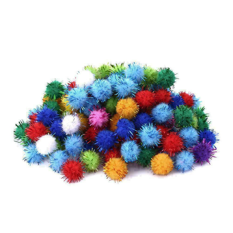 Lot 100 pcs Glitter Tinsel Pompom Balls Small Ball P5G pet Puppy Toys P8F7 B0M8