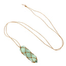 Natural Stone Necklace Green Fluorite Stone Quartz Pendant With Rope