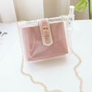 2pcs/set Clear Shoulder Handbags PVC Women Chain Crossbody Clutch (Pink) A