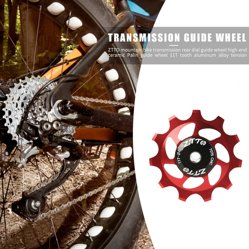 1 Set 11T Rear Derailleur Jockey Wheel Ceramic Bearing Guide Roller (Red)