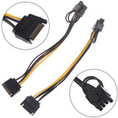 2pcs 15pin SATA Cable Male to 8pin(6+2) PCI-E Power Cable 20cm for Graphic J.AU