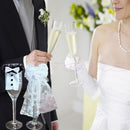 Wedding Party Toasting Wine Glasses Decor Bride & Groom Tux Bridal Veil