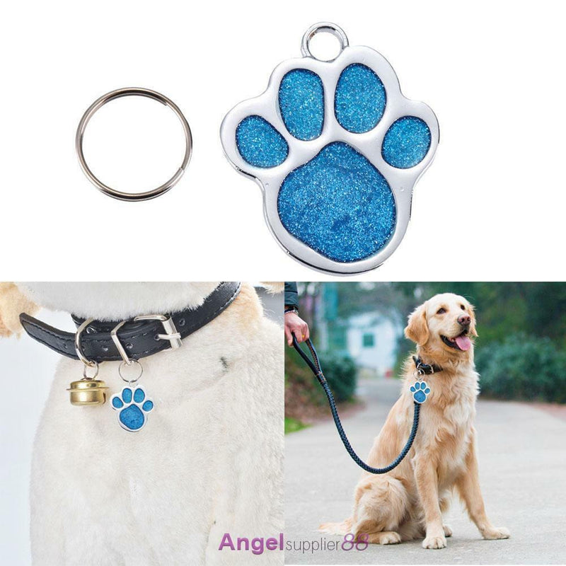 Stainless Steel Glitter Custom Pet Dog Tag Engraved Feet Card(Blue)