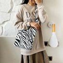 Portable Zebra Canvas Shoulder Tote Women Large Capacity Tote Crossbody Bag