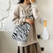 Portable Zebra Canvas Shoulder Tote Women Large Capacity Tote Crossbody Bag