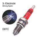 3pcs D8TC 3 Electrode Spark Plug, Racing Spark Plug with 3 Electrode for CG W9K9