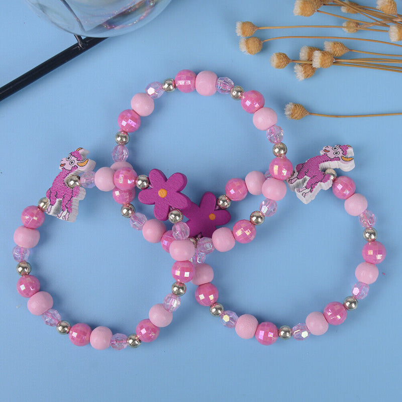 1 Set/3Pcs Cartoon sheep wood beads girls jewelry set kids children bracel3C