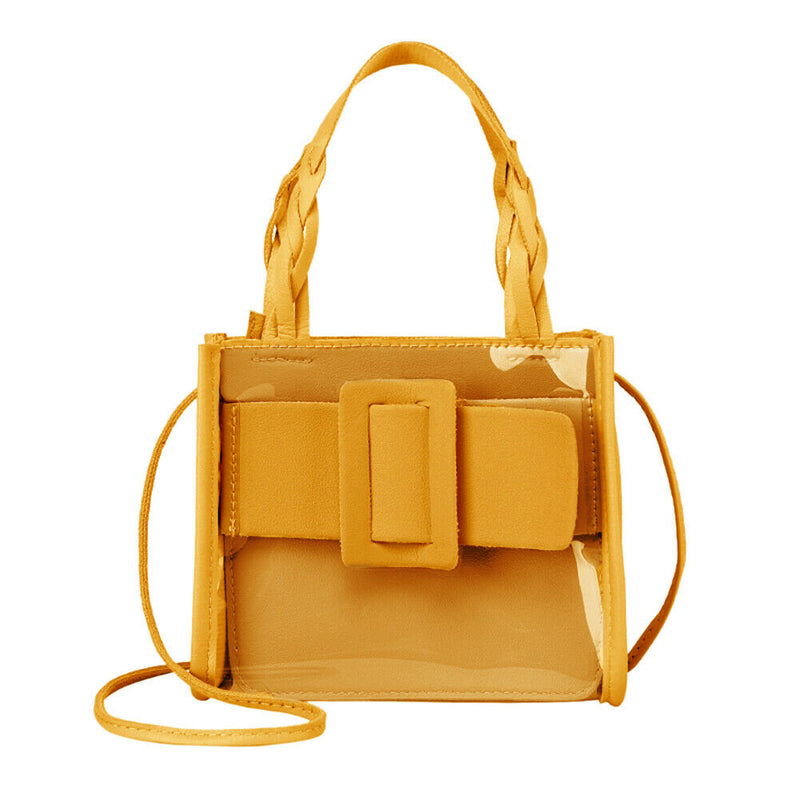 Transparent PVC Shoulder Handbag Women Jelly PU Tote Composite Set (Yellow)