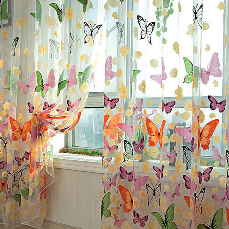 1 X Butterfly Tulle Window Screens Sheer Voile Door Balcony Curtain Drape M&O