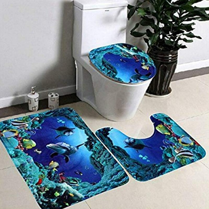 Bath Rug Set, 3-Piece Mat Antislip Bath Rug + Floor Rug + Toilet Cover, Und K9I1