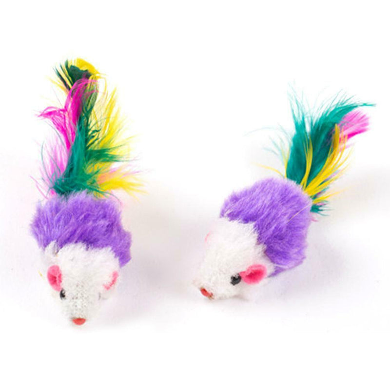 10 Pcs False Mouse Pet Cat Toys Mini Playing Toys with Colorful Feather