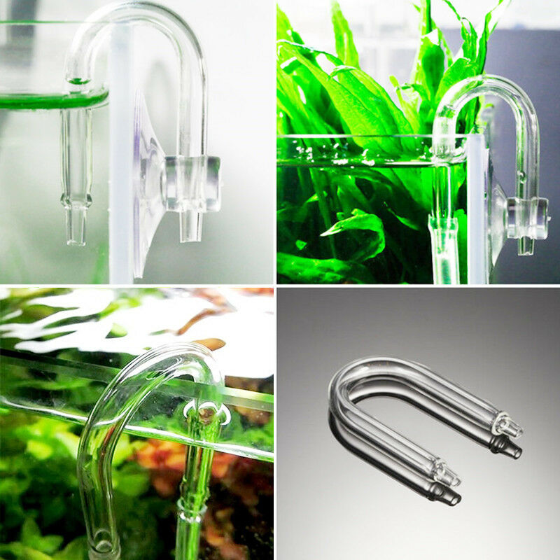 Fish Tank CO2 Diffuser Check Valve Aquarium U Shape Glass Tube Suction Cup Kit