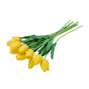 10pcs Yellow Latex Real Touch Tulip Flower with Leaves For Wedding Bouquet