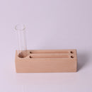 Clear Glass Tube Flower Vase Wooden Cellphone Table Stand Pencil Holder Rack