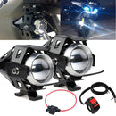 2 Pcs 12V U5 White LED Motorcycle Bike Driving Fog Light Spot Lamps &Switch