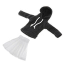 Cute Costume Black Hoodie & White Pleated Skirt for 1/6  Outfits Accs