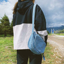 Women Canvas Denim Crossbody Bags Pure Color Flap Shoulder Bag (Light Blue)