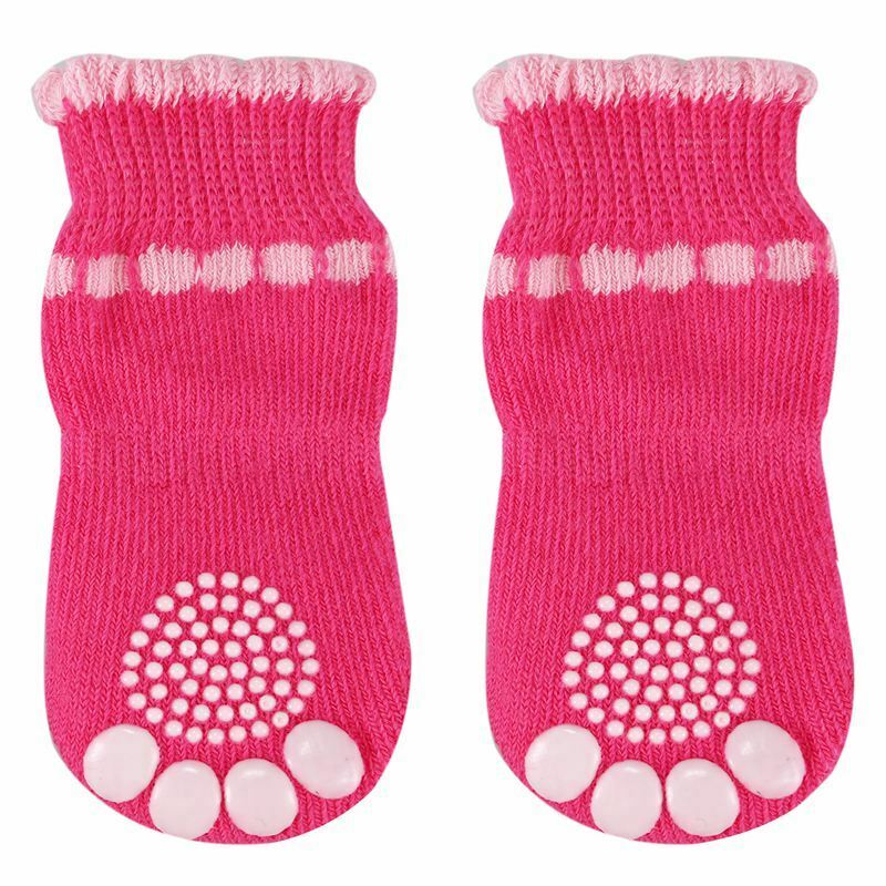 Pet Puppy Dog Bowknot Cotton Socks Anti-Slip Paw Protectors 4pcs/set M Pink Q3Q2