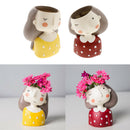 2Pcs Mini Ceramic Succulent Pot About Cute Smile Girl Pots for