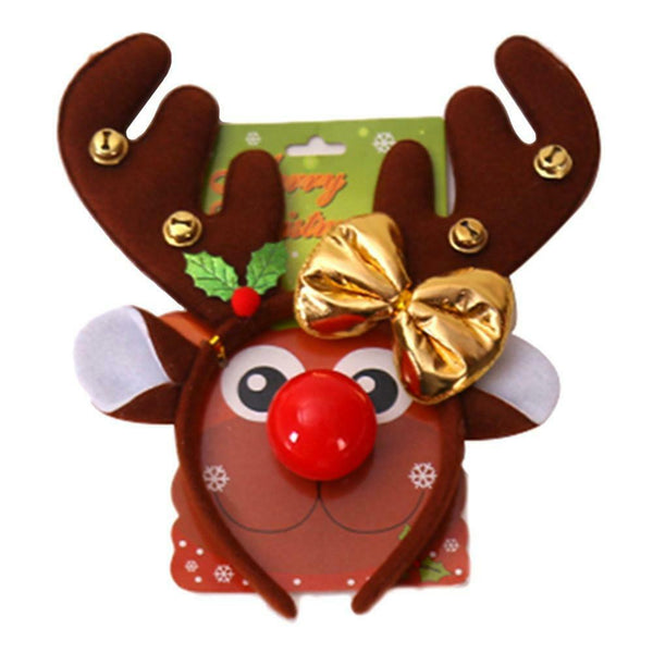 Antler Elk Hair Hoop Headband Red Nose for Xmas Kid Costume Party Prop (A) A#S