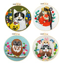 4Pcs DIY Patterned Cross Stitch Kit Material w/ Cloth Bamboo Hoop Needles Tools