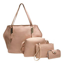 4pcs/set Solid Color Totes Women Leather Shoulder Card Bags Clutch (Pink)