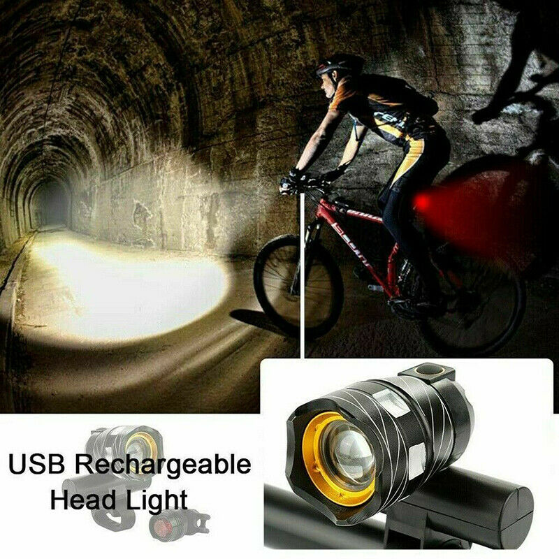 Bicycle Front Rear Light Rechargeable USB Headlamp Headlight BIke LED T6