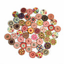 50Pcs Flower Picture Wood Button 2 Holes Mixed Color Apparel Sewing DIY Craft AU